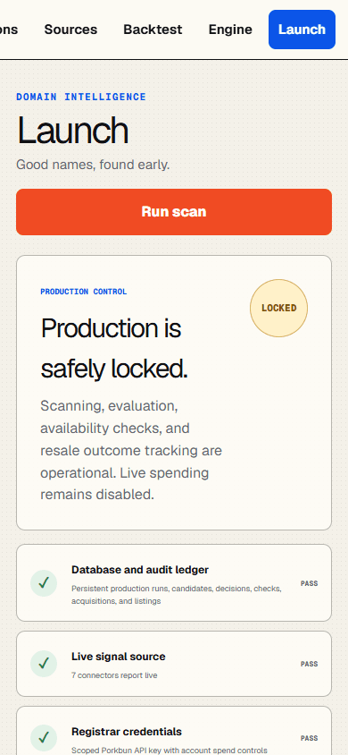 Domain Scout mobile launch control checklist