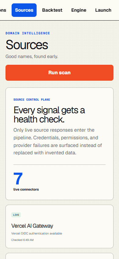 Domain Scout mobile sources health view