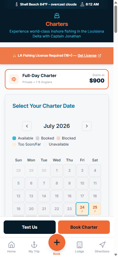 Mobile charters availability view