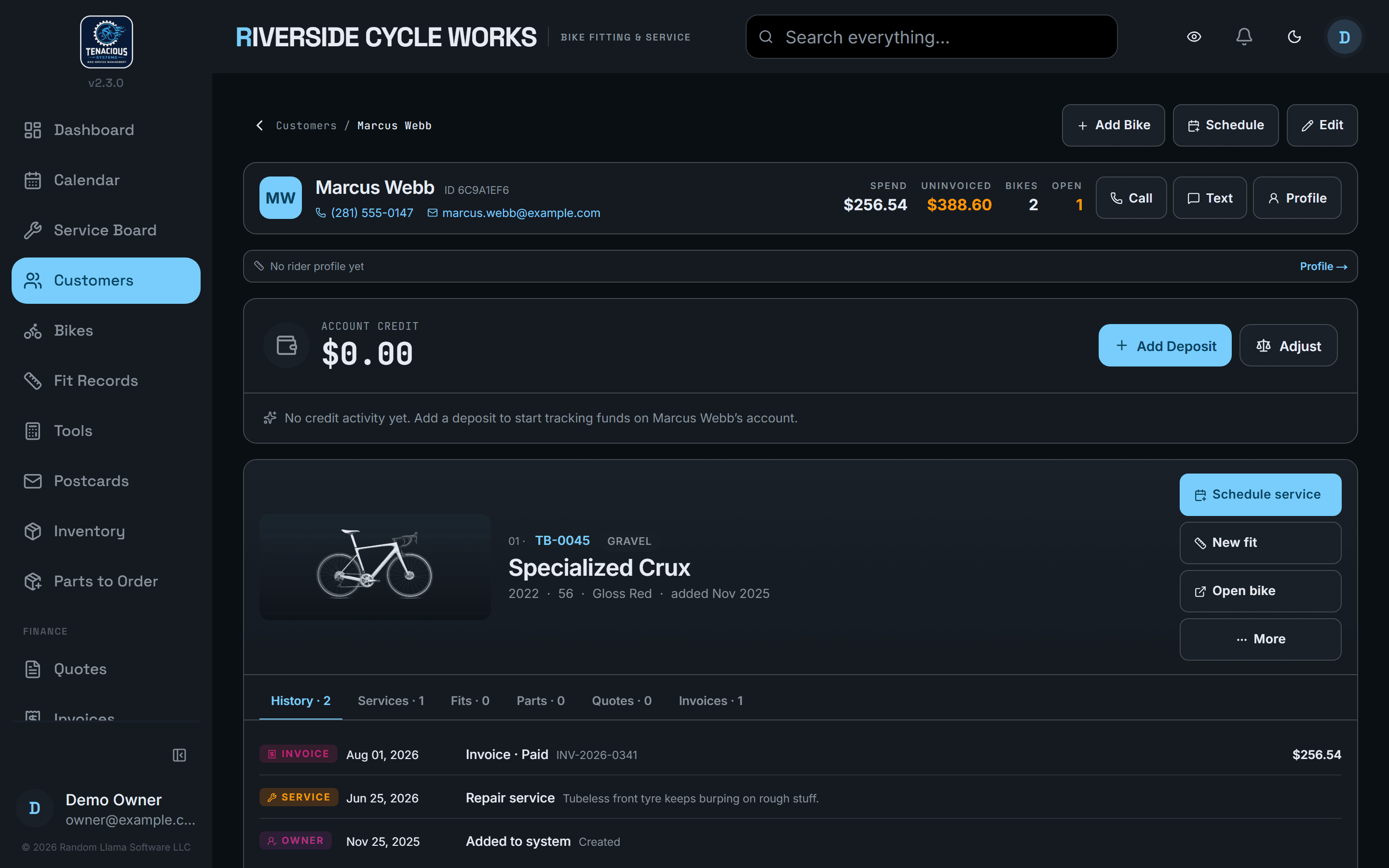 One customer, every bike, and the full service history behind them.