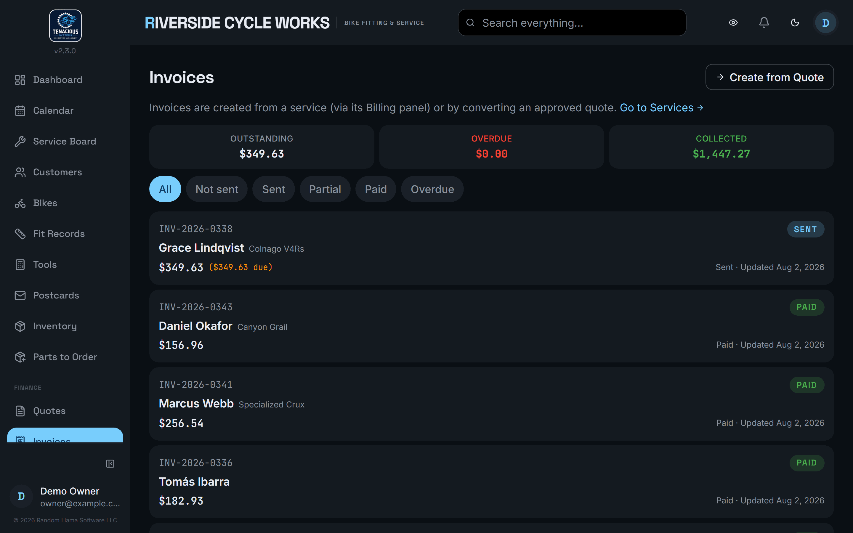 Invoices, what has been paid, and what is still outstanding.