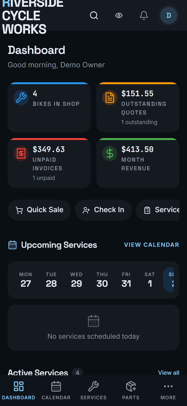 The day at a glance: what is in the shop, what is due, and what is waiting on the customer.