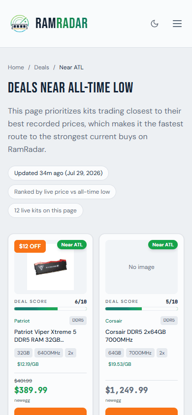 Mobile near all-time low deals list on RamRadar