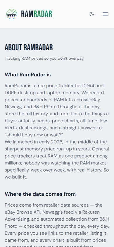 Mobile About RamRadar page